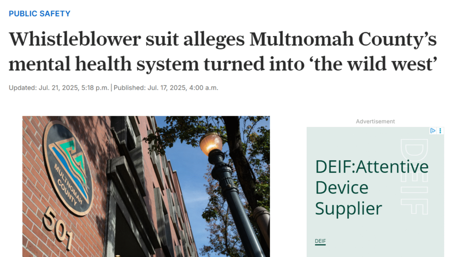 Whistleblower suit alleges Multnomah County